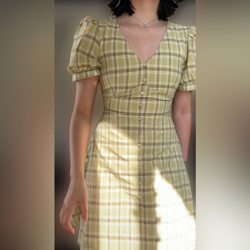 UR Plaid Midi Picnic Dress in Green